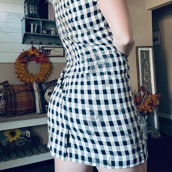 Vintage S.Roberts 1980s Shepherds check plaid floral front tie mini dress - Picture 6 of 11